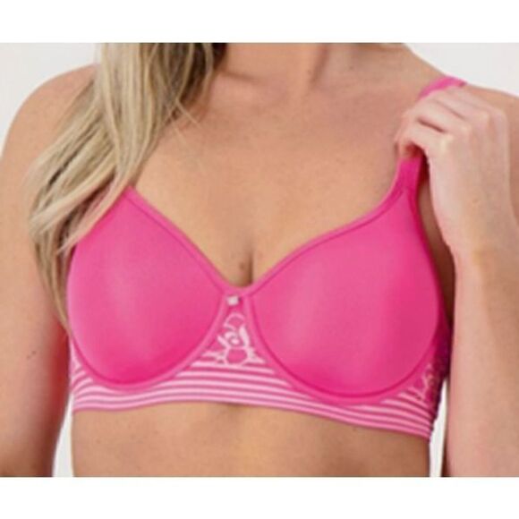 D-266 BREEZIES Floral Stripe Seamless Underwire T-Shirt Bra Pink Guava 38DDD - Picture 1 of 1